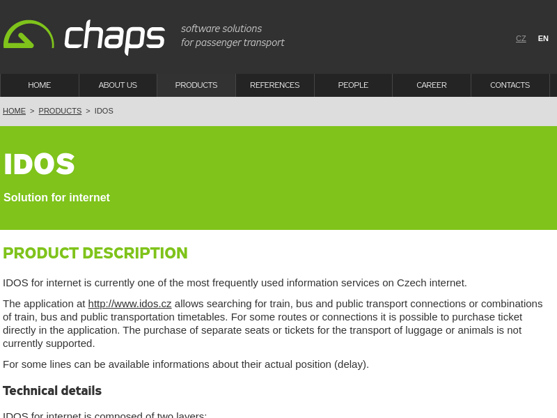 Screenshot of Chaps IDOS API website