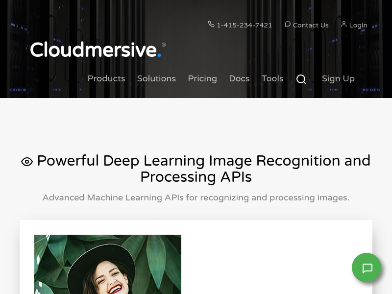 Screenshot of Cloudmersive Image Recognition and Processing API website