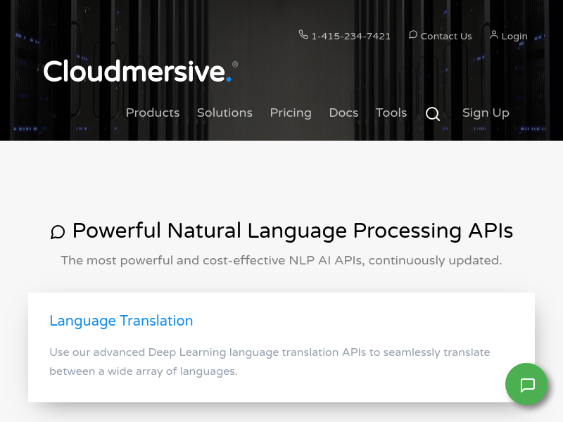 Screenshot of Cloudmersive NLP API website