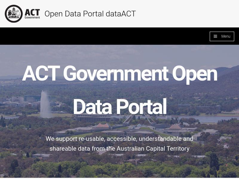 Screenshot of ACT Government Data API website