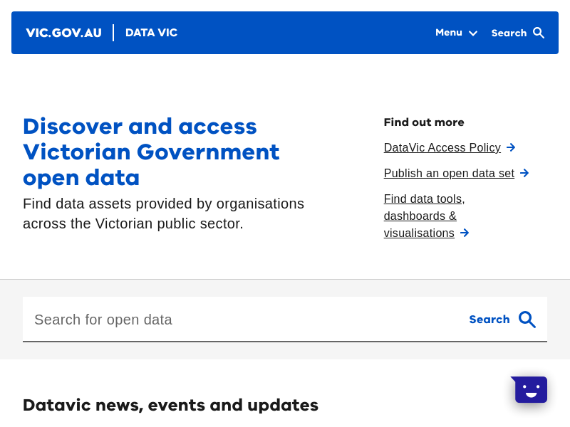Screenshot of Data.Vic API website