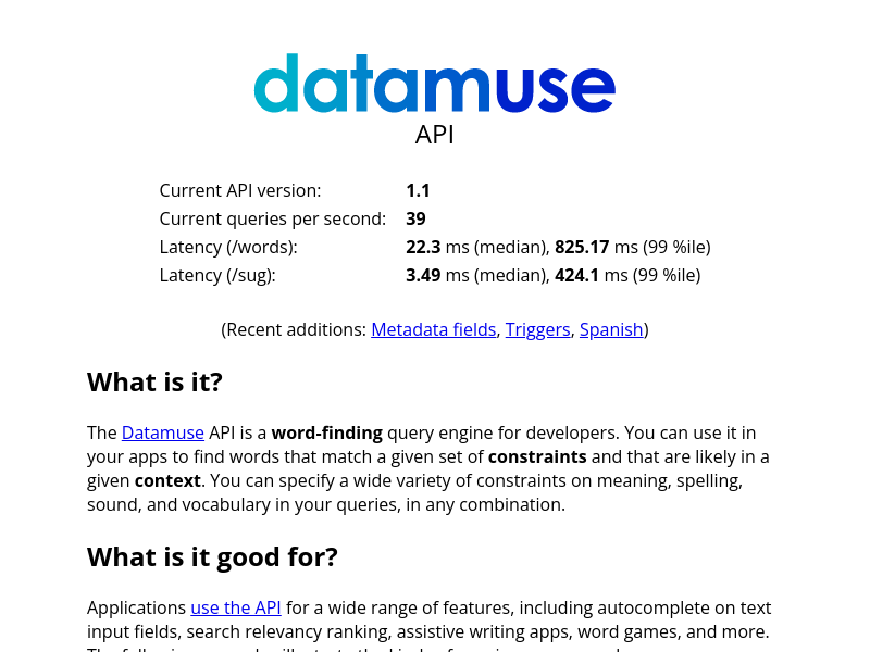 Screenshot of Datamuse API website