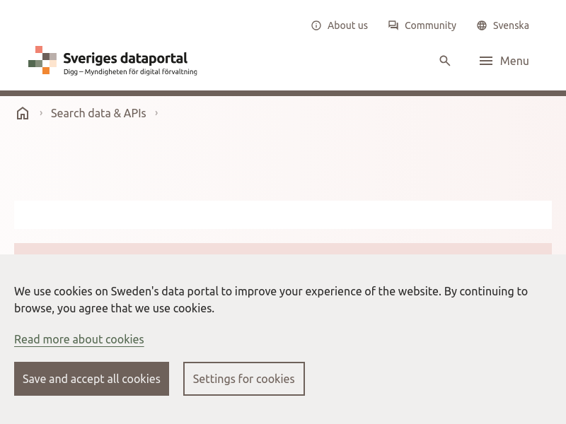 Screenshot of Data Portal API for the Statistical Database website