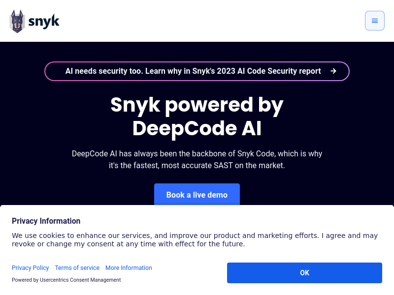 Screenshot of Deepcode website