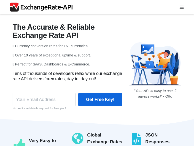 Screenshot of Exchange Rate API website