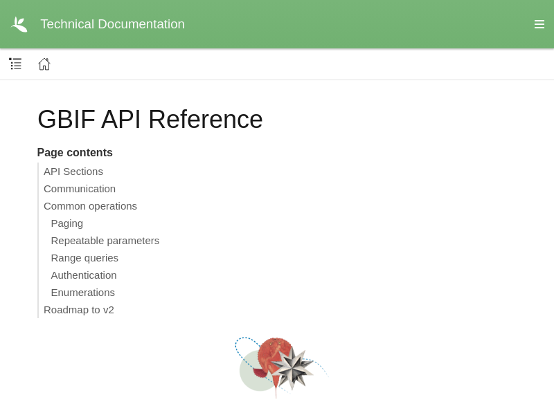Screenshot of GBIF API website