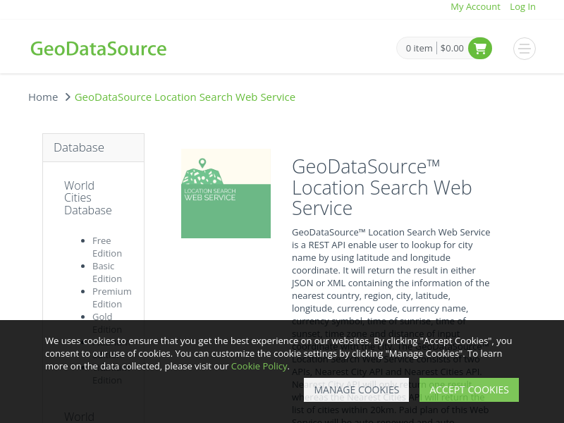 Screenshot of GeoDataSource Web Services website