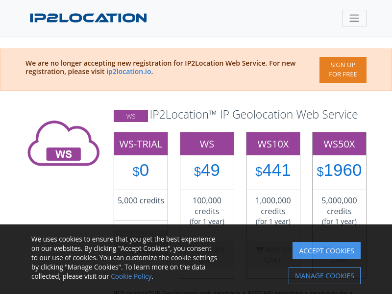 Screenshot of IP2Location Web Service website