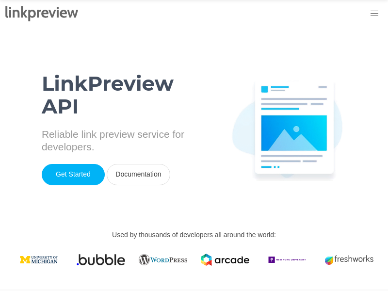 Screenshot of LinkPreview API website