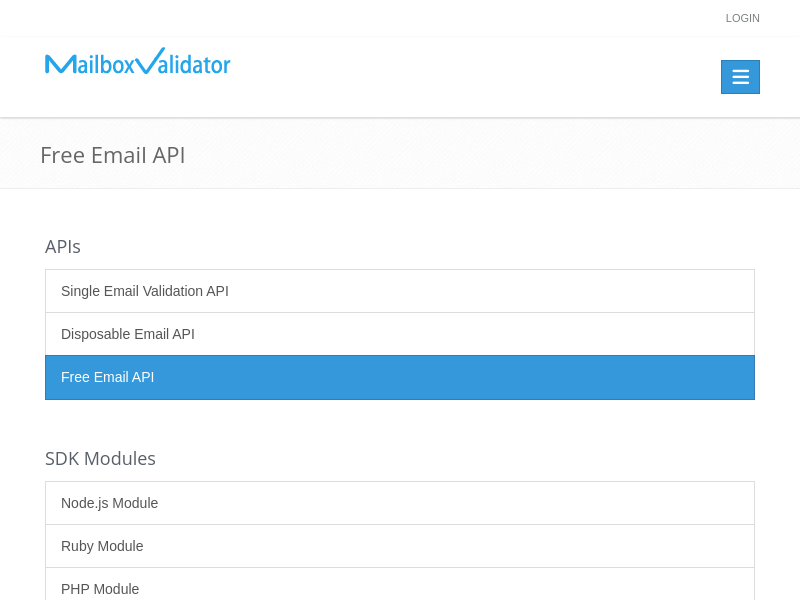 Screenshot of MailboxValidator API website