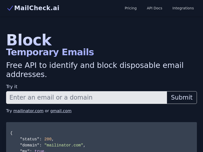 Screenshot of MailCheck AI website