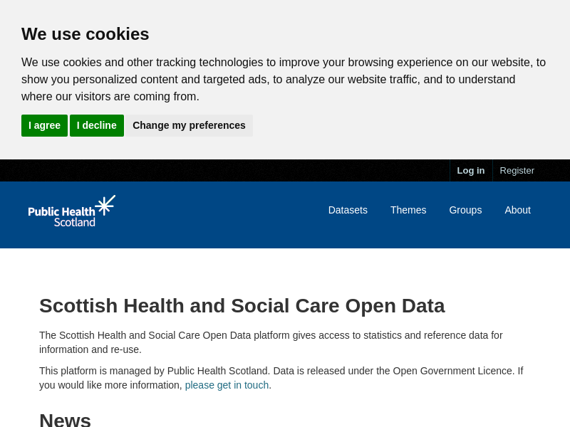 Screenshot of Open Data NHS Scotland website