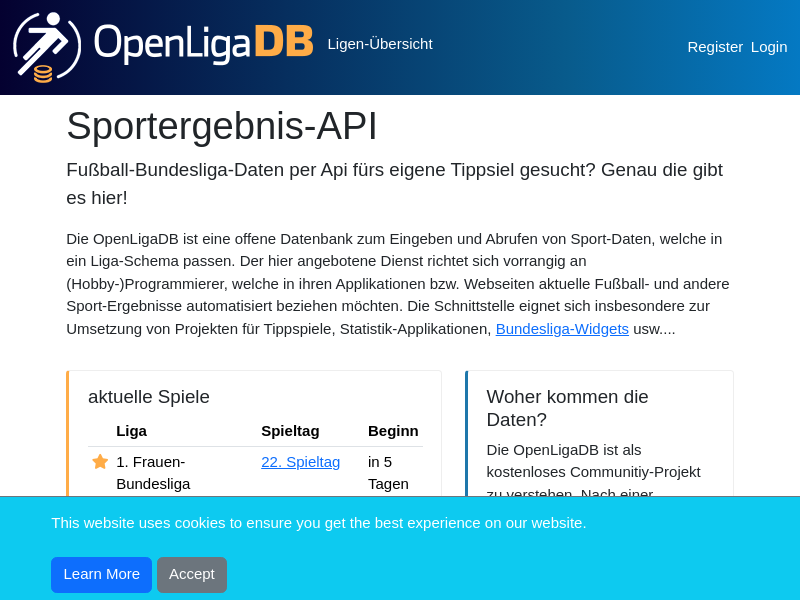 Screenshot of OpenLigaDB website