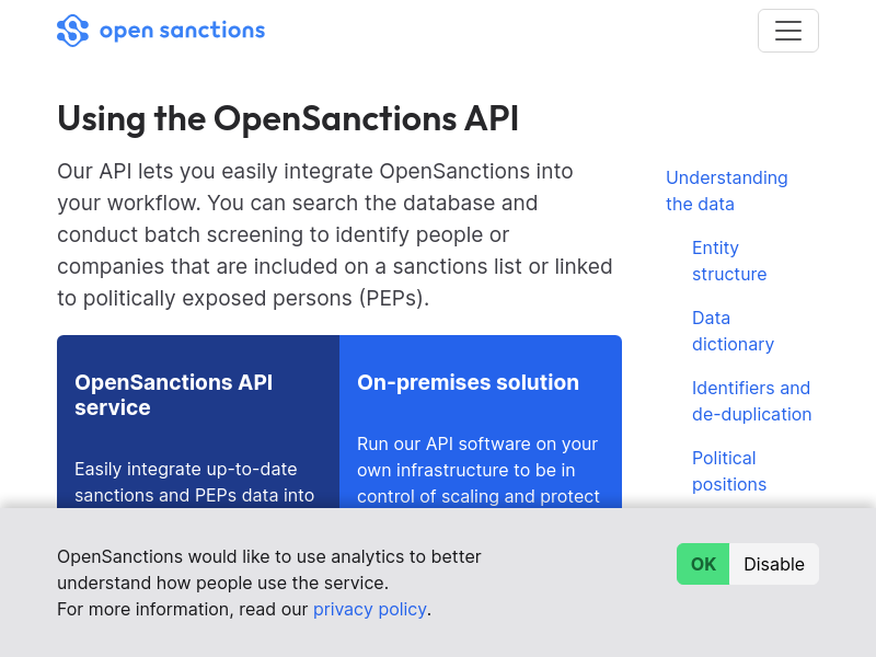 Screenshot of OpenSanctions website
