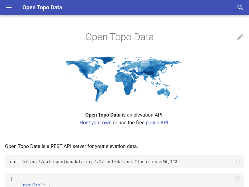 Screenshot of OpenTopoData website