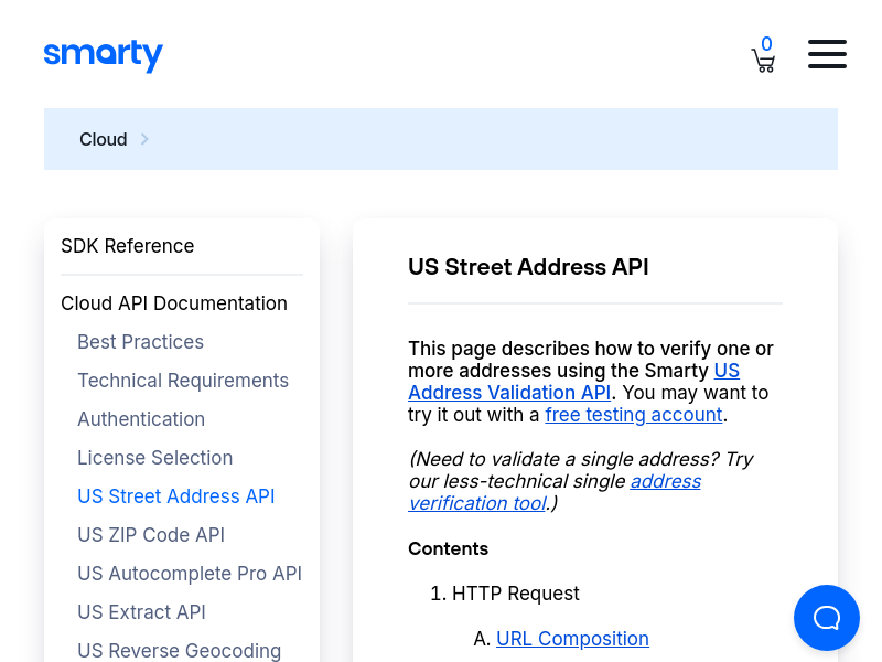 Screenshot of Smarty US Street API website