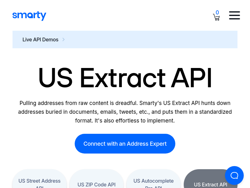 Screenshot of Smarty US Extract API website