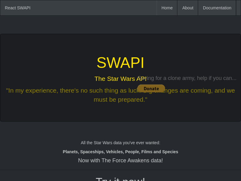 Screenshot of SWAPI.tech website
