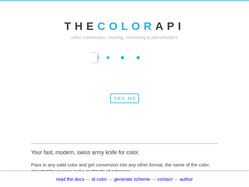 Screenshot of The Color API website