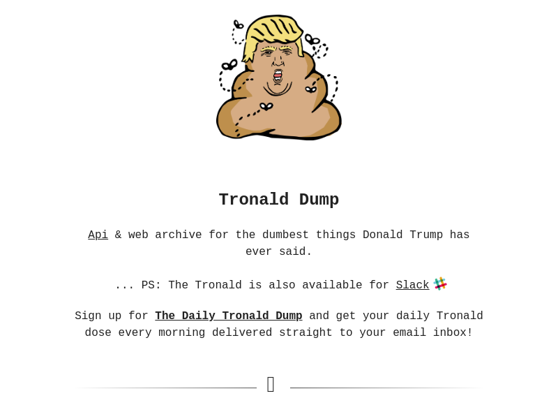 Screenshot of Tronald Dump API website