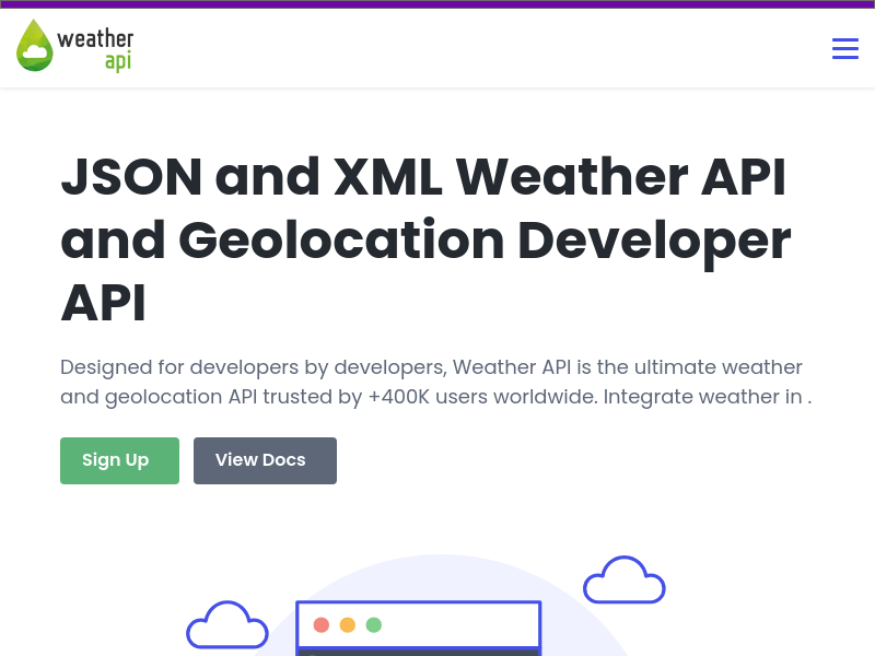 Screenshot of Weather API website