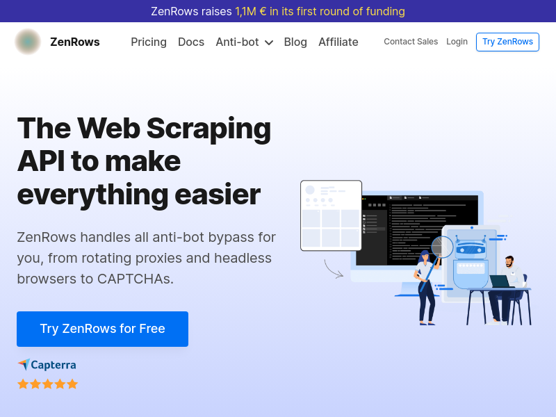 Screenshot of Zenrows API website