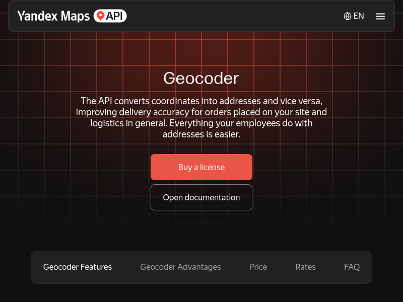 Screenshot of Yandex Maps Geocoder website